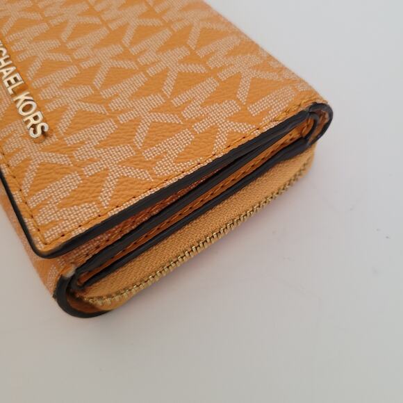 Michael Kors MK Mini Card Holder Bill Coin Orange Wallet Small Compact Logo - Picture 10 of 13